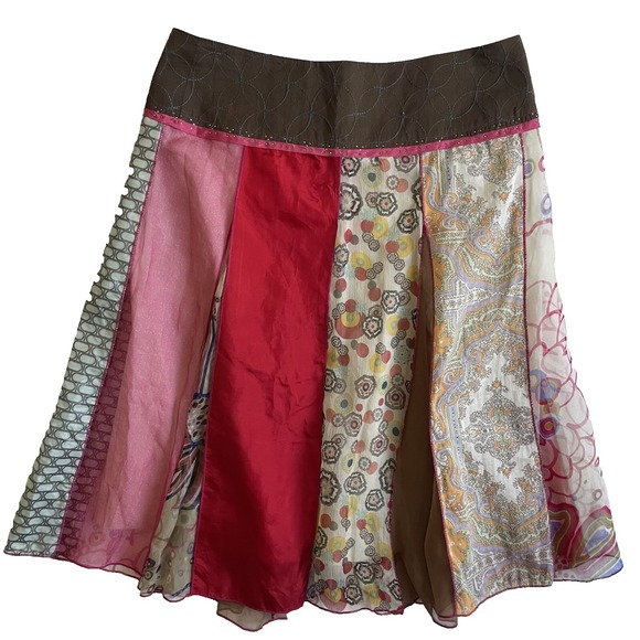 Anthropologie Dresses & Skirts - VTG Anthropologie Aquarius Silk Scarf Skirt Y2K Boho Whimsical Festival Floral 8
